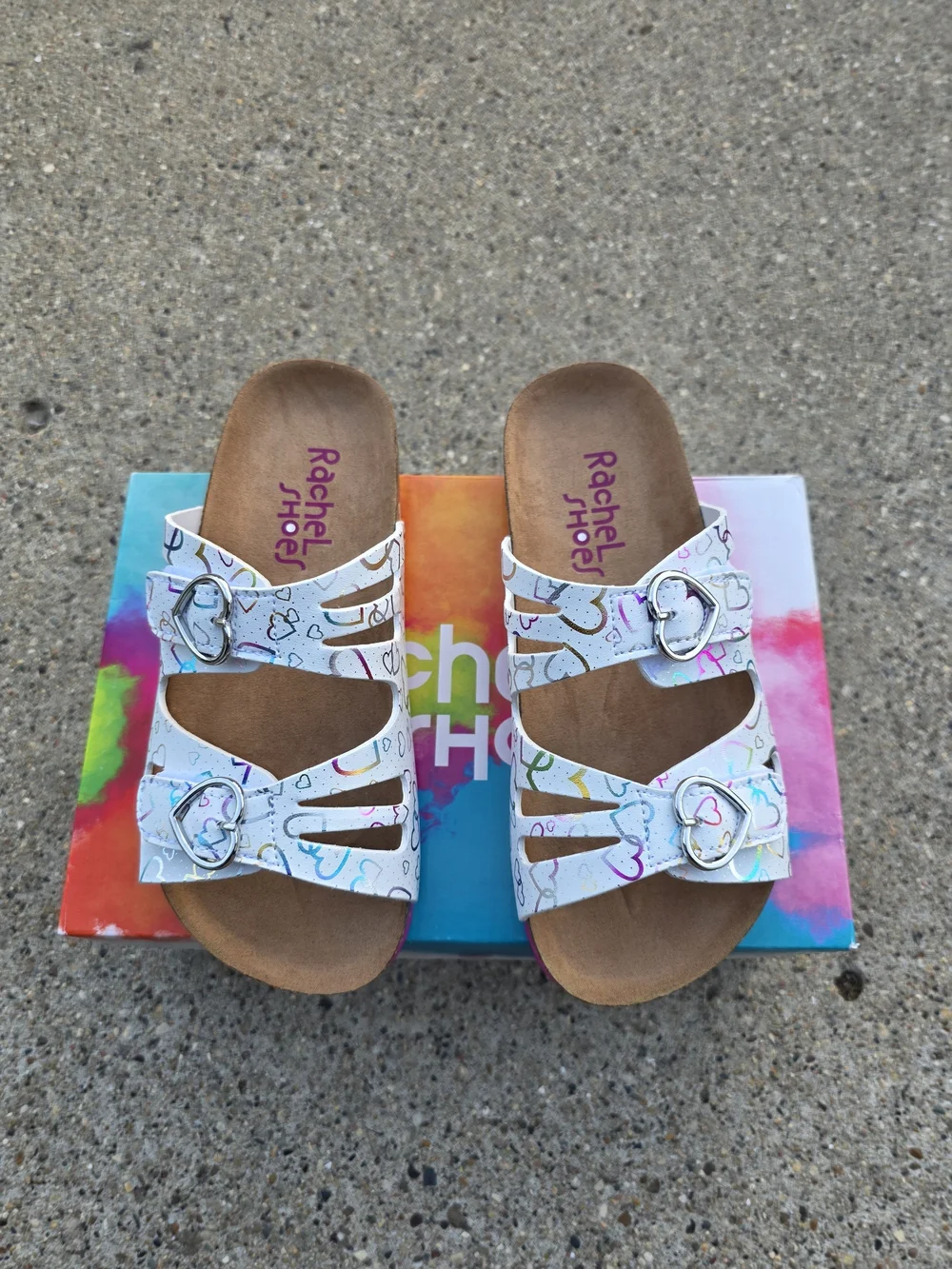 Rachel Shoes White Sandals with Multicolor Heart Accents Little Girls 1Y